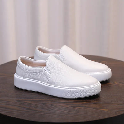 Men’s Premium Genuine Leather White Slip-On Loafers