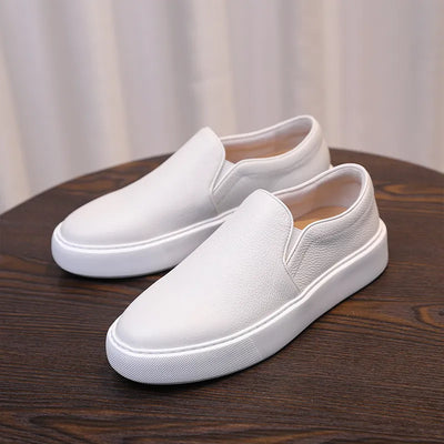 Men’s Premium Genuine Leather White Slip-On Loafers