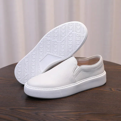Men’s Premium Genuine Leather White Slip-On Loafers