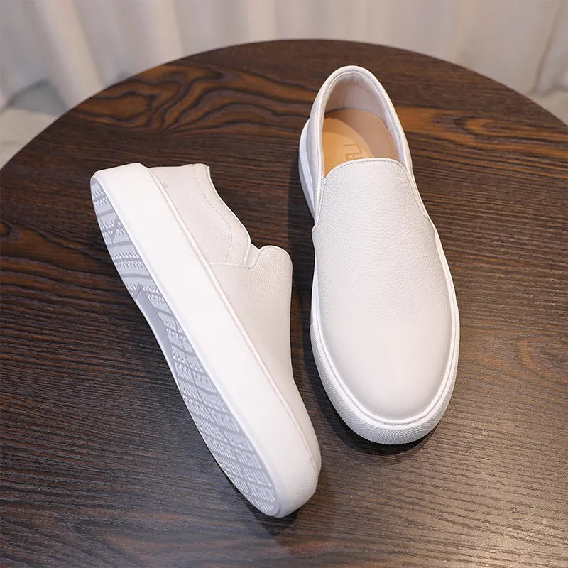 Men’s Premium Genuine Leather White Slip-On Loafers