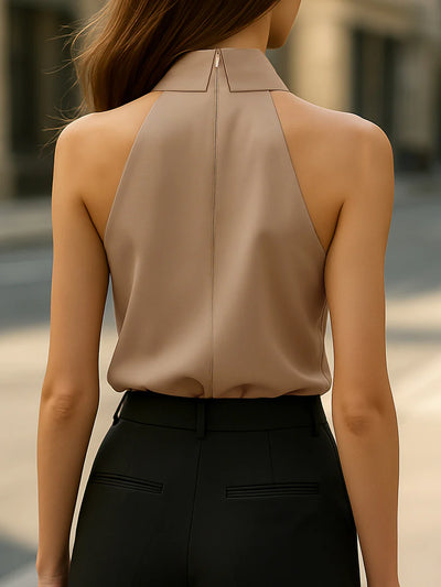 Velrani Sleeveless Halter Blouse with Neck Tie